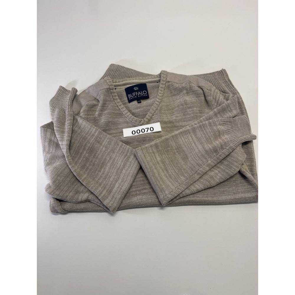 Buffalo David Bitton Men's Tan Faux Suede Shoulder Patch V-Neck Sweater Size XL - Picture 8 of 11